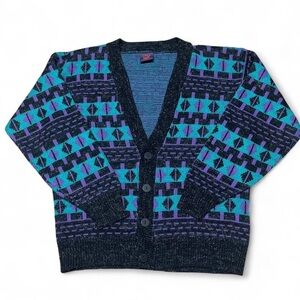Vintage Eagle Point 1980s Men’s Patterned Cardigan Sweater Size Small
